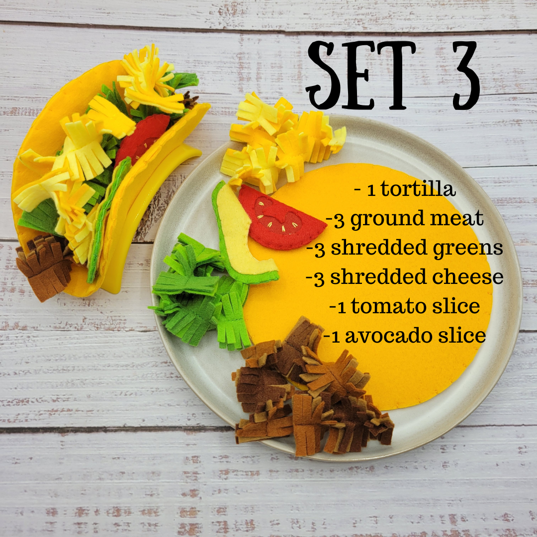 Pretend play cafe plate with taco plush