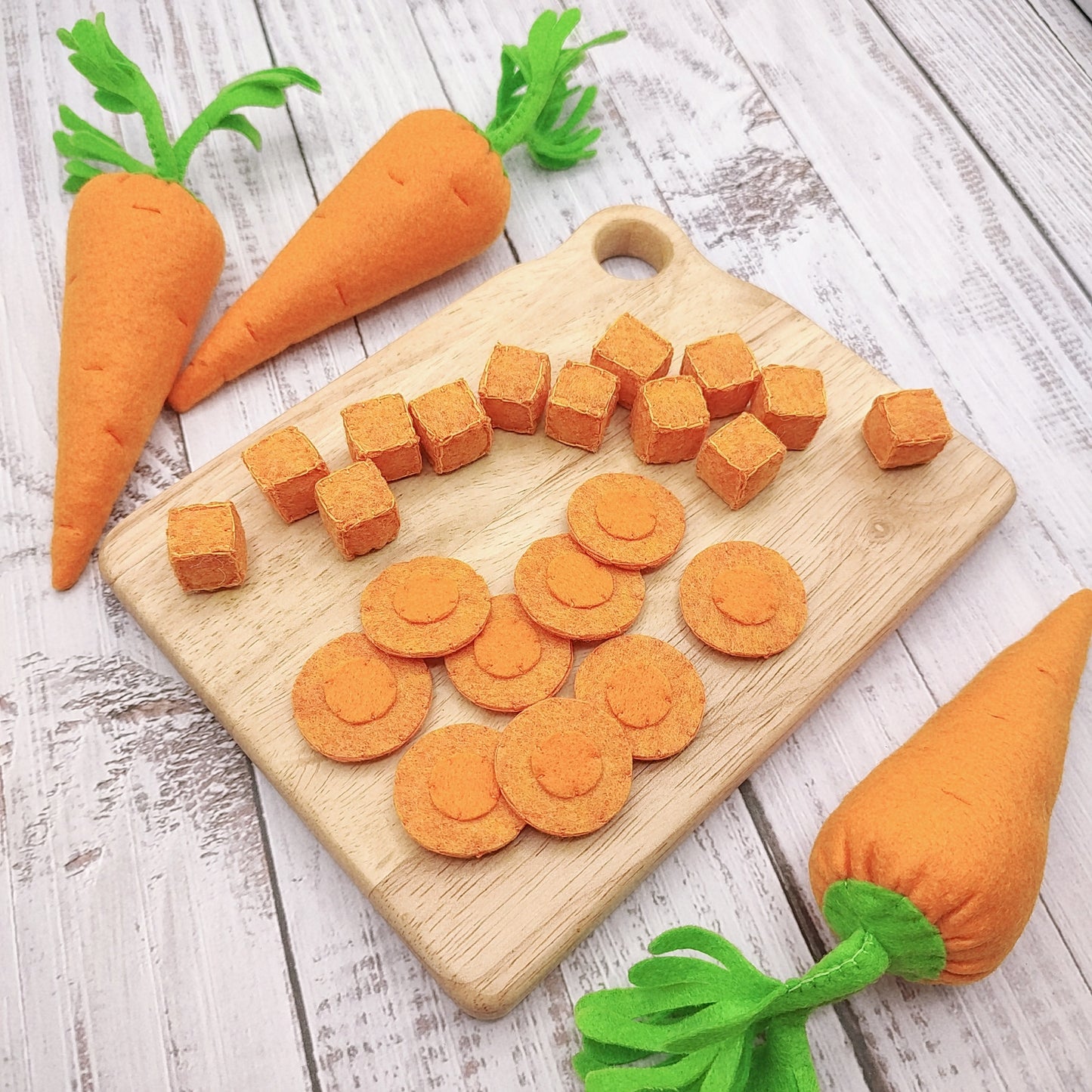 Carrot slice & cube, felt play food vegetable