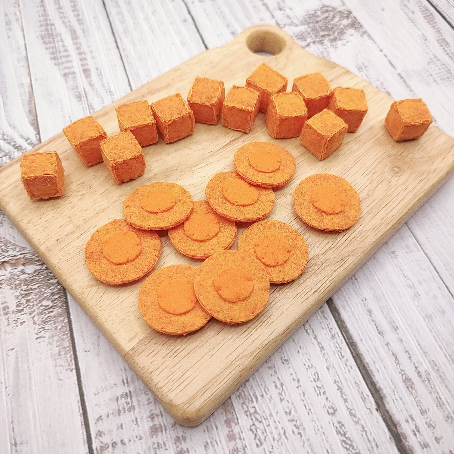 Carrot slice & cube, felt play food vegetable