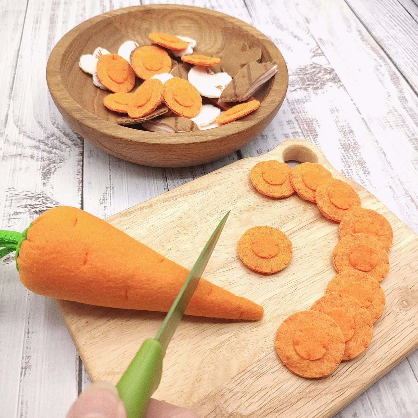 Carrot slice & cube, felt play food vegetable