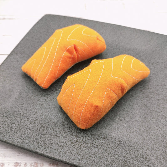 salmon fillet, tuna steak, cod fish play food (felt food, pretend play kids kitchen, plush toy)