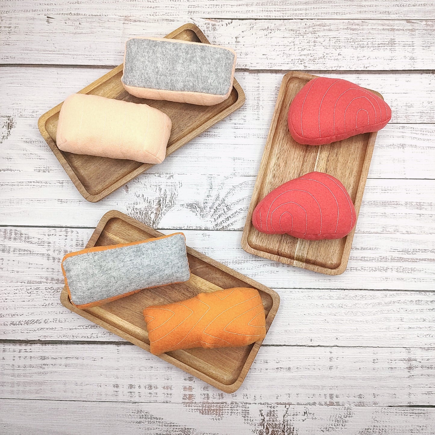 salmon fillet, tuna steak, cod fish play food (felt food, pretend play kids kitchen, plush toy)