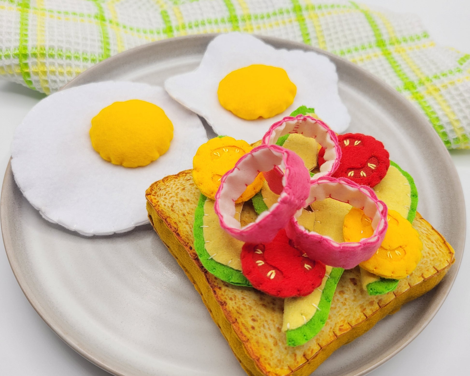 Avocado toast sandwich felt plush food toy pretend play kids breakfast
