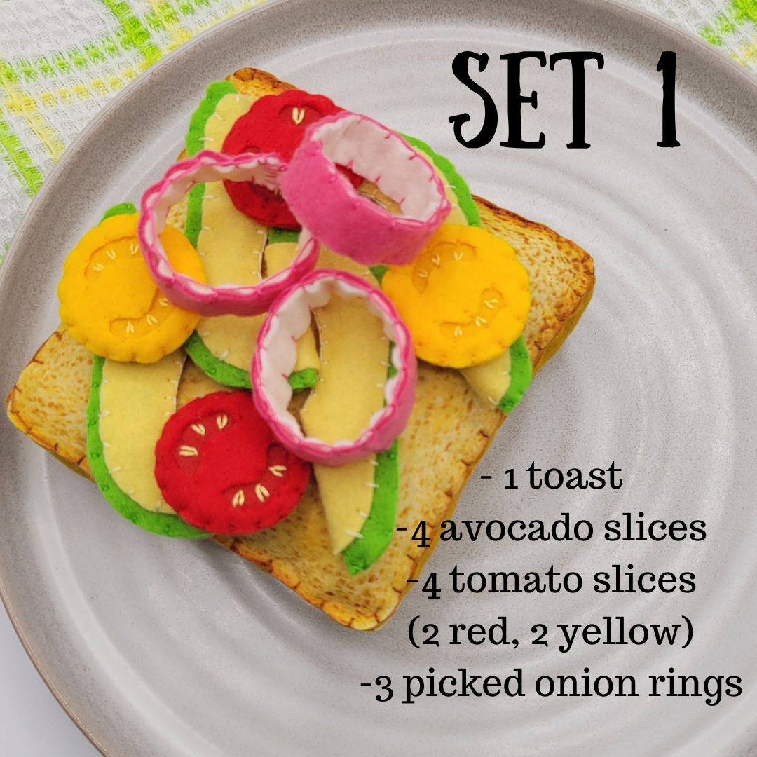 Pretend play avocado toast sandwich felt food accessory