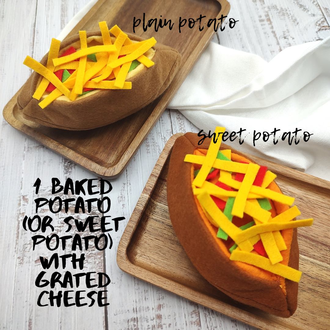 Eco-fi felt baked sweet potato in play café setting