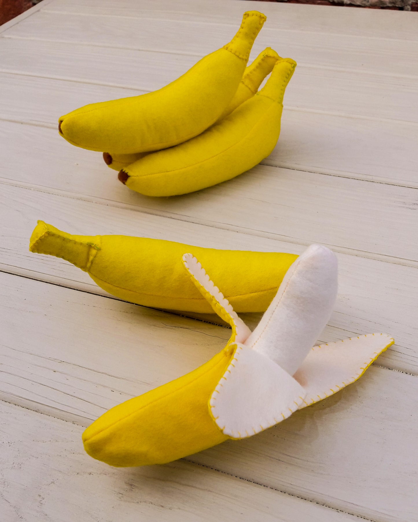 Close-up banana felt plush pretend food