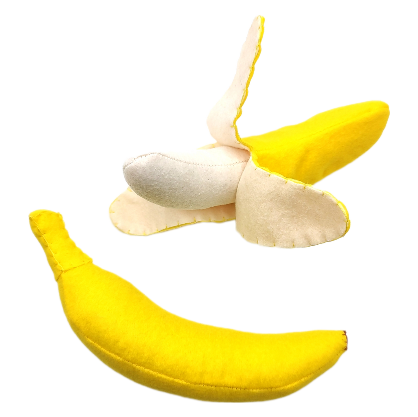 Plush banana toy with a white background