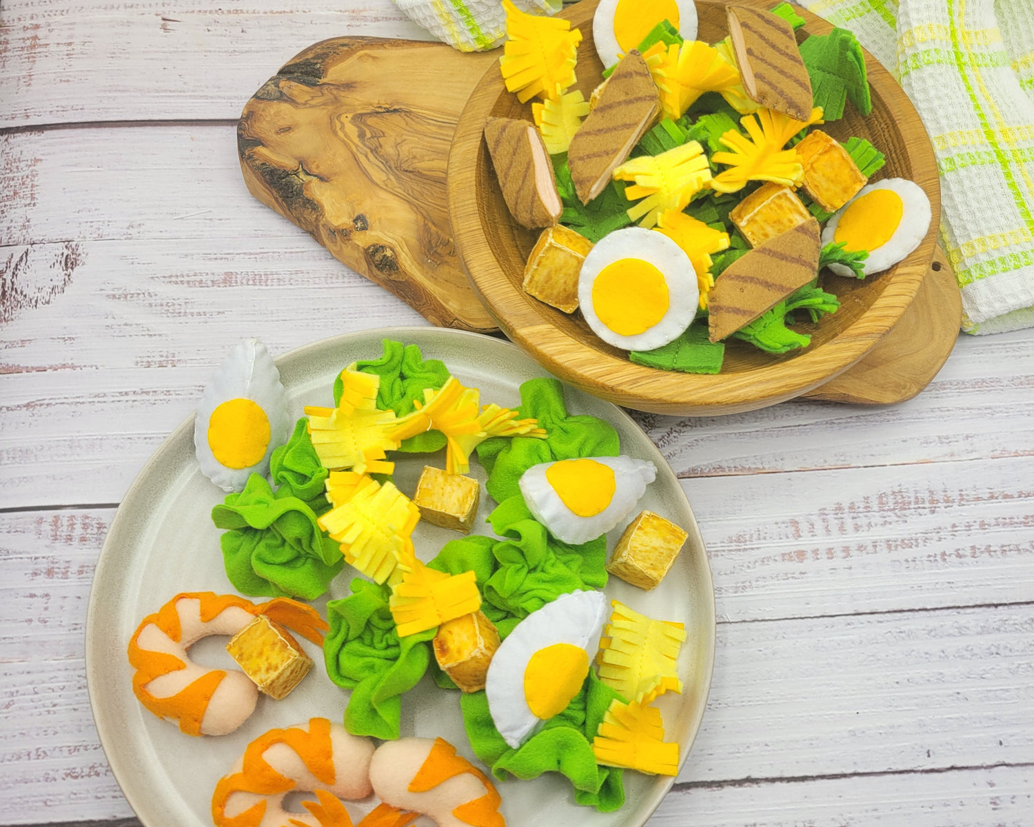 Caesar salad felt plush food toy pretend play kids kitchen