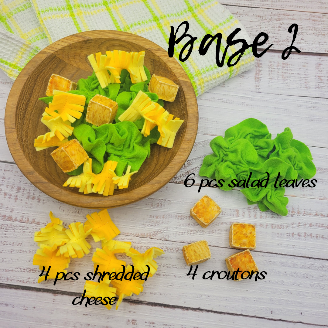 Caesar salad plush toy with other pretend play foods