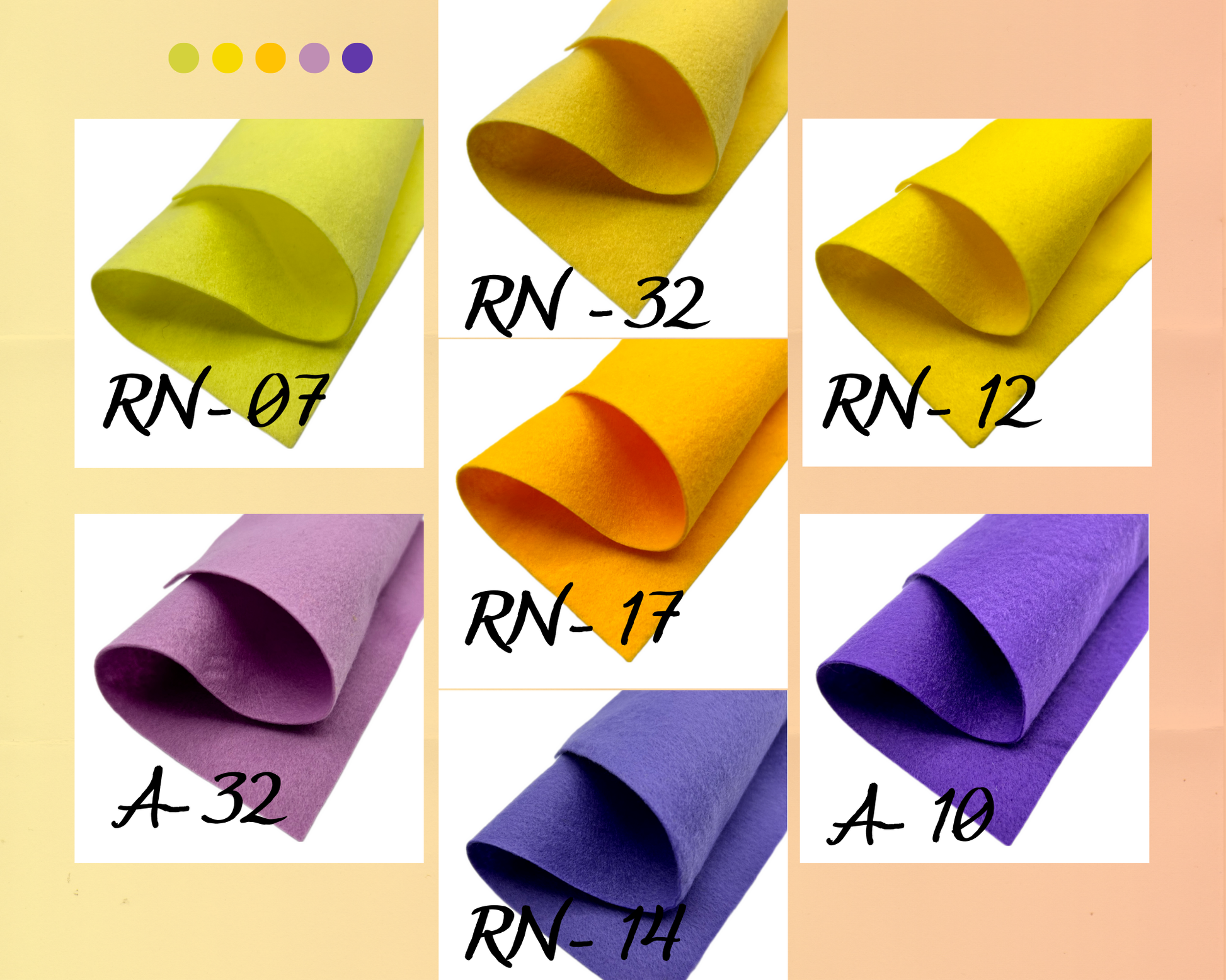 Polyester soft felt sheets stack of yellow and violet colors