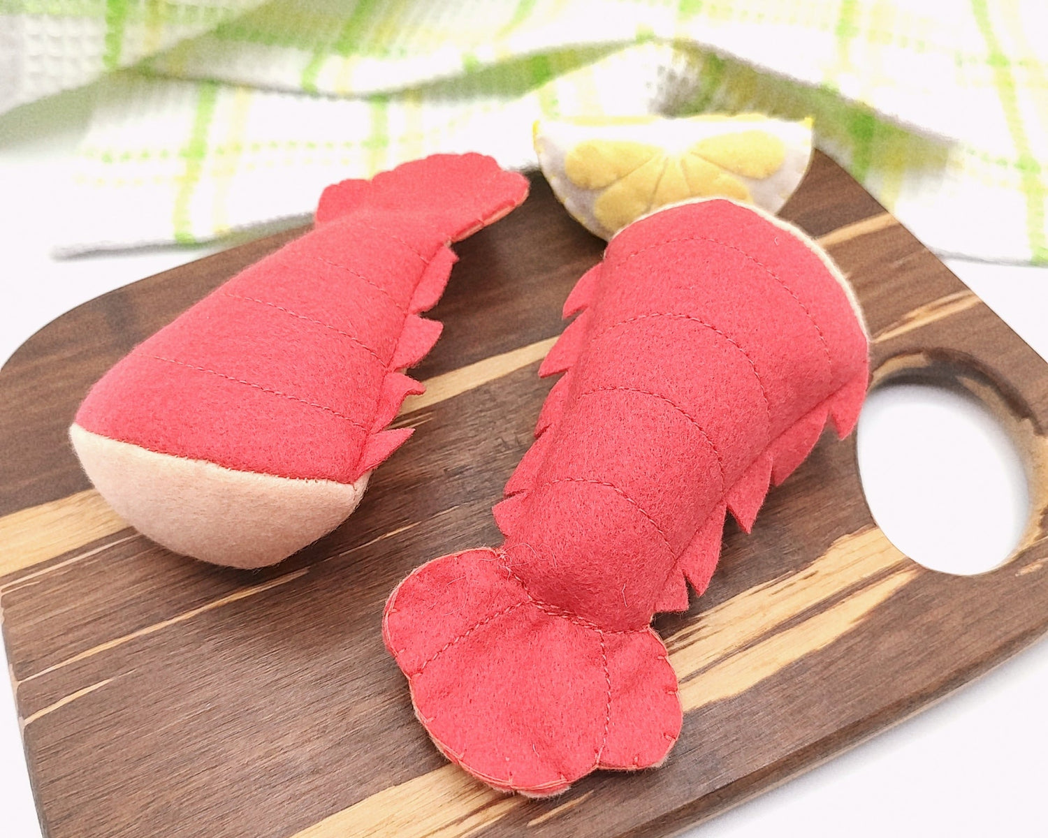 Lobster tail plush food toy pretend play kids kitchen