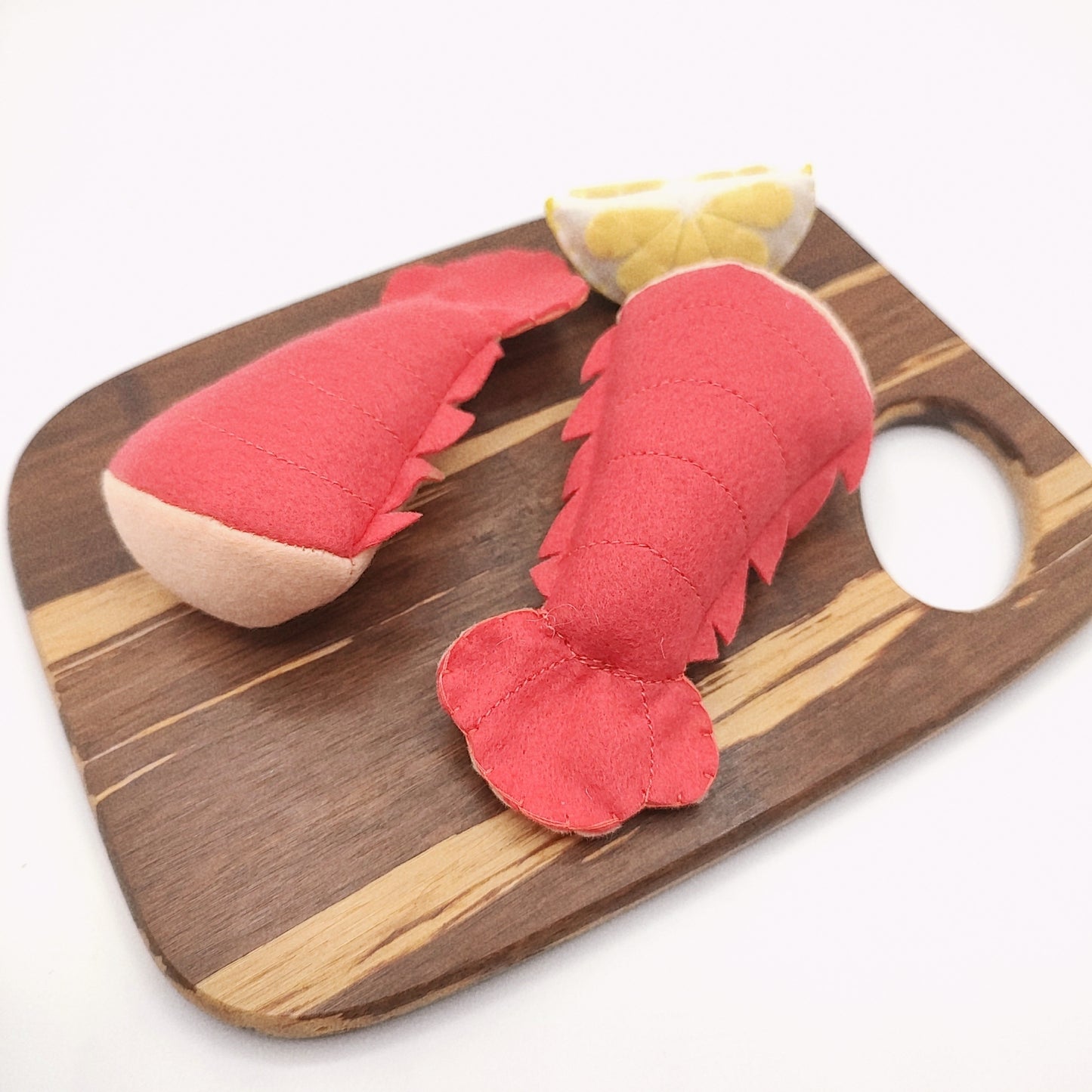 Close-up felt lobster tail plush pretend food