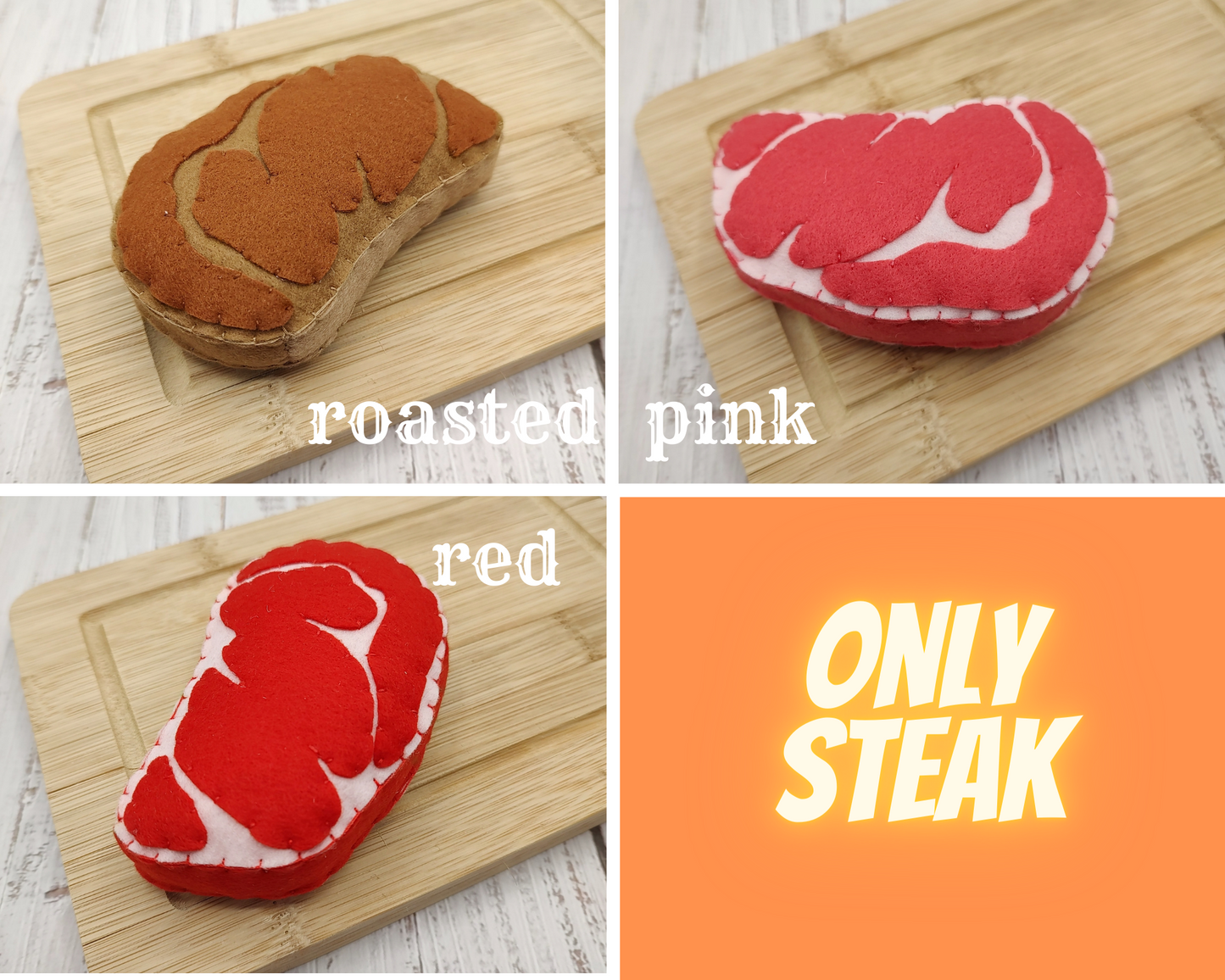 Eco-Friendly Plush Steak Toy for Kids’ Pretend Cooking