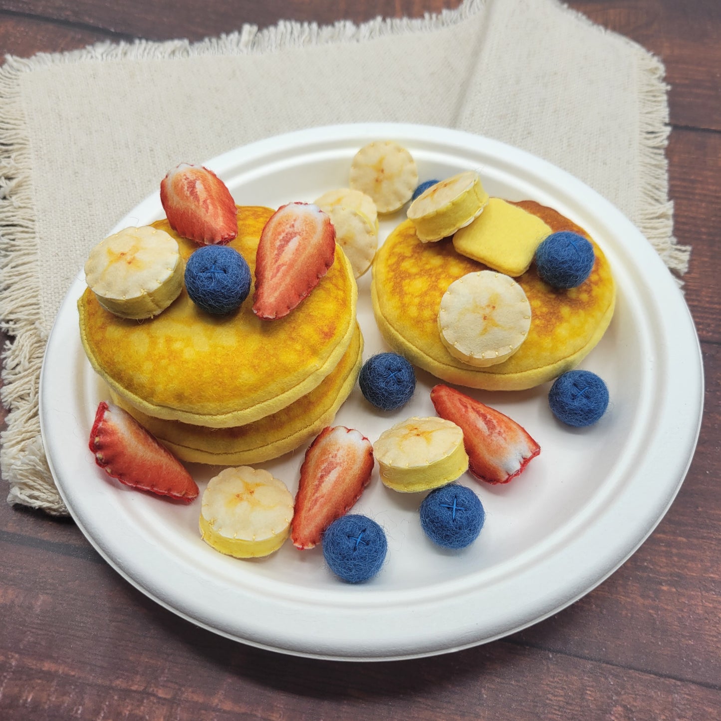 Close-up of felt pancake plush with realistic details