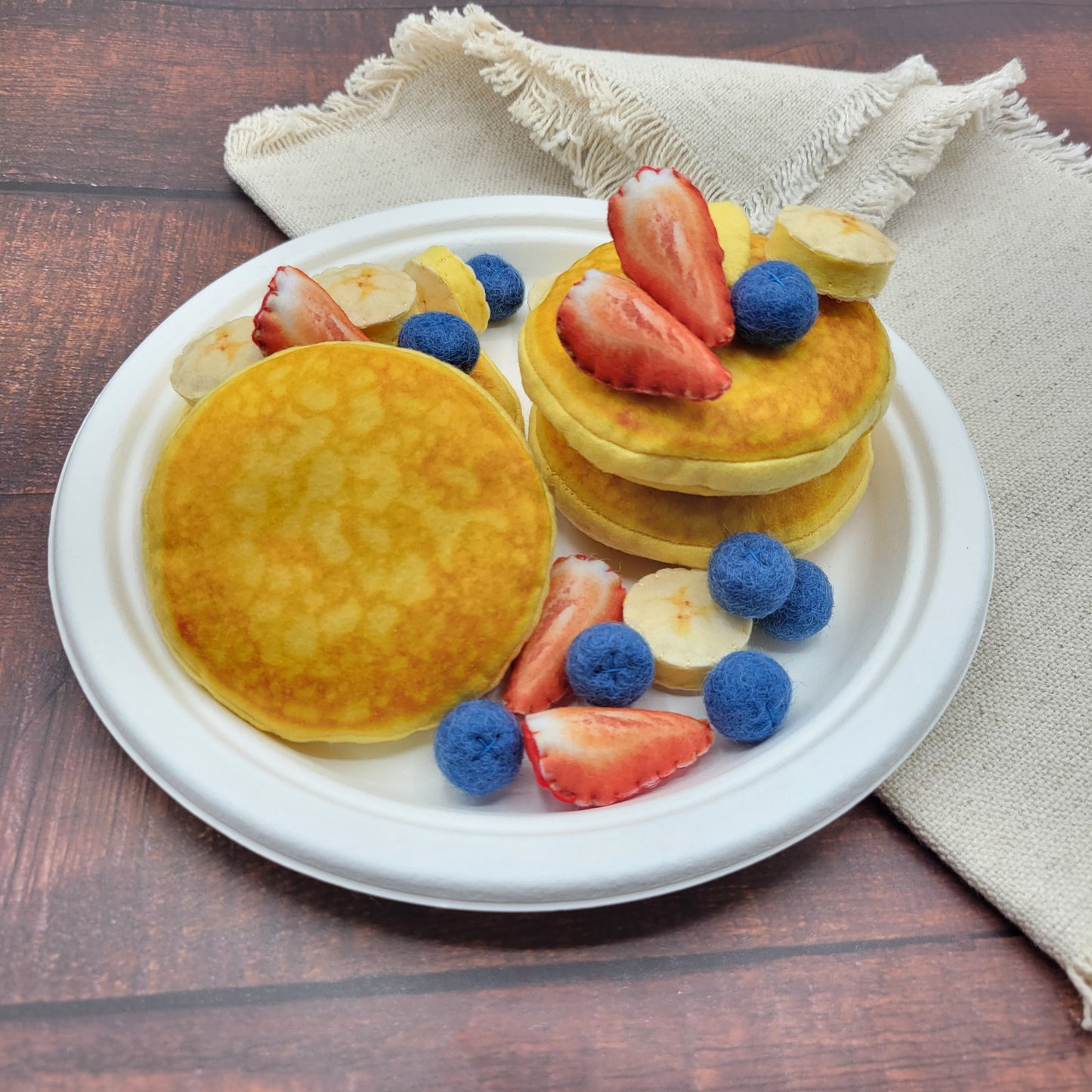 Pancake plush toy set with breakfast play food accessories