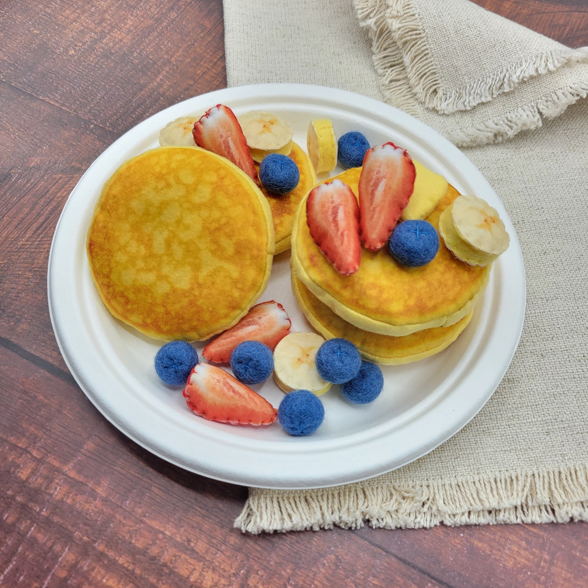 Montessori play kitchen with pancake plush toy set