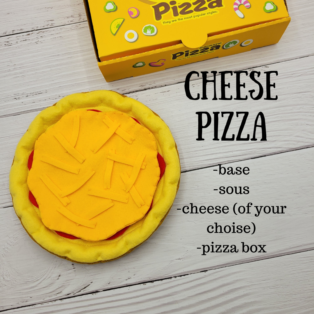 Full plush pizza served on toy platter for pretend play