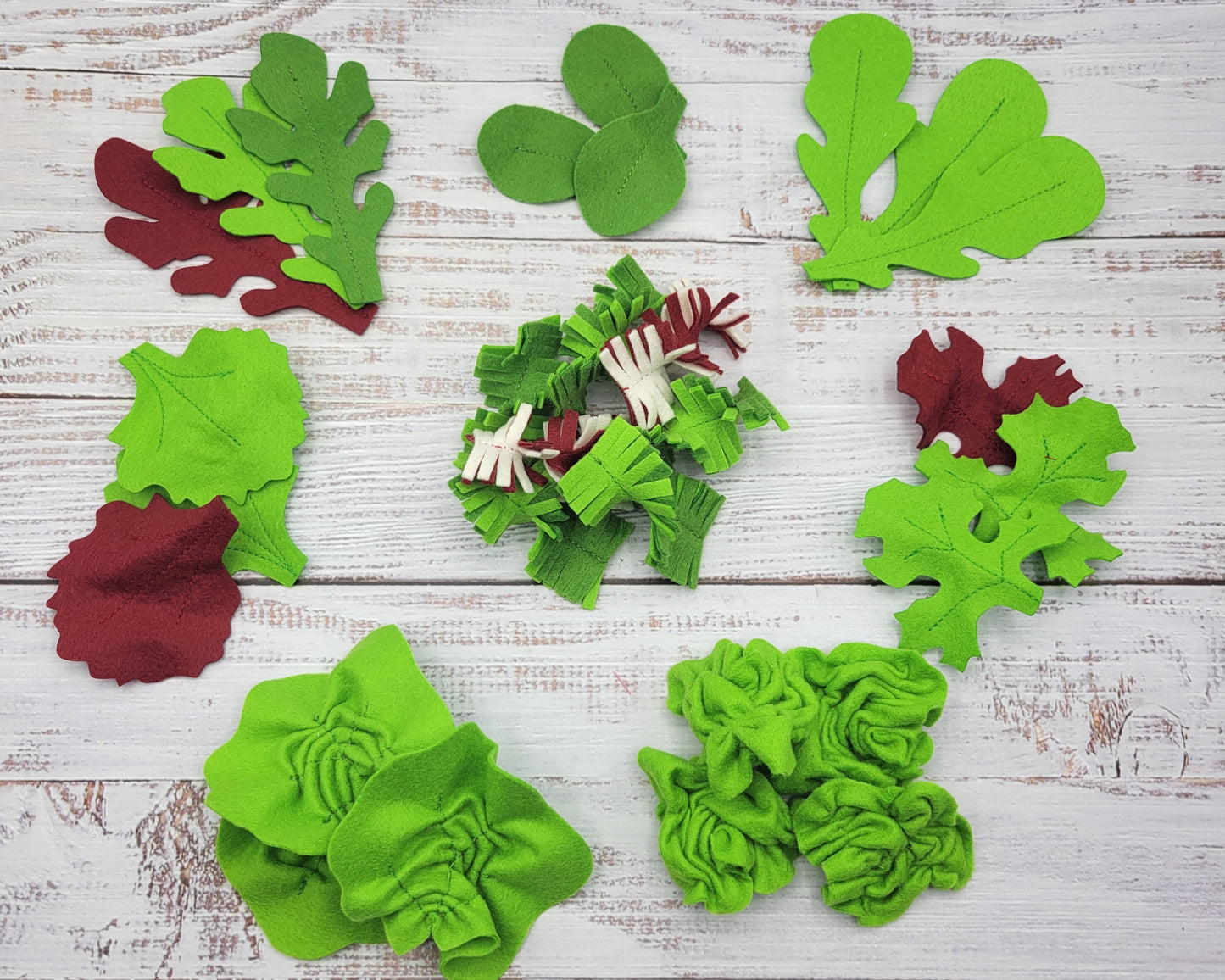 Spring salad leaves felt plush food toy pretend play kids kitchen