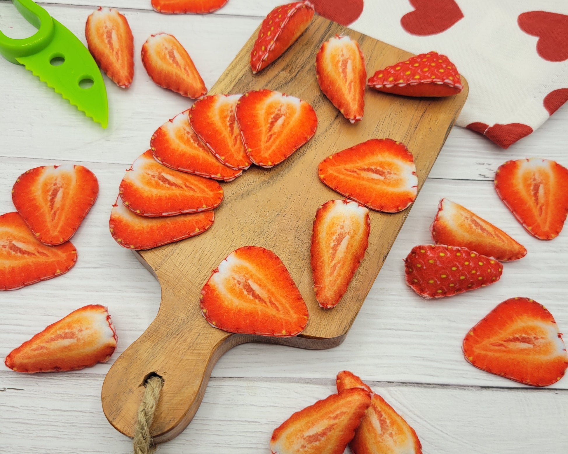 Strawberry realistic slice felt plush food toy pretend play kids kitchen