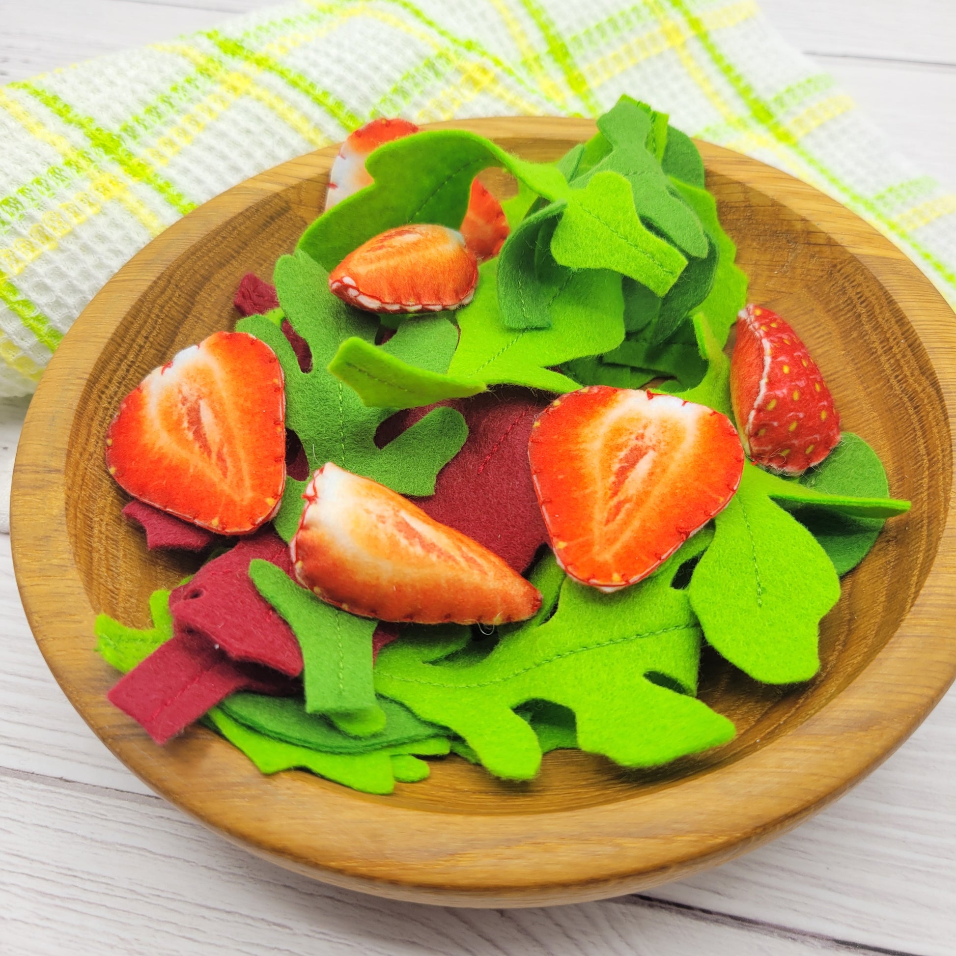 Soft felt strawberry slice plush toy for kids play kitchen