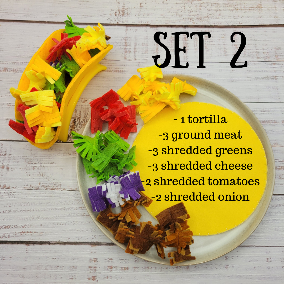 Felt taco plush in colorful play setup
