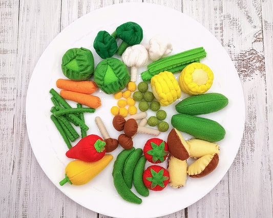 Vegetables set plush toy play food on white background