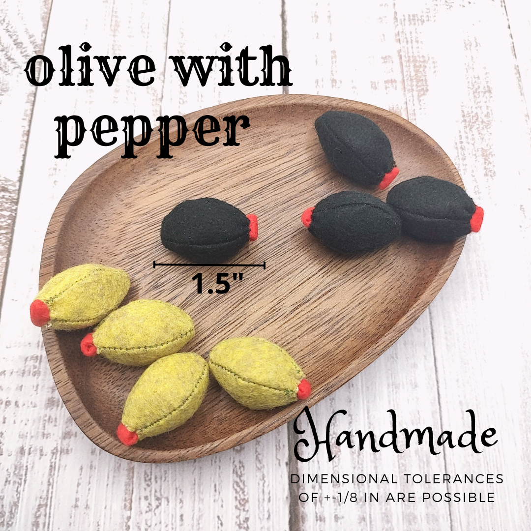 Felt olives (whole and stuffed)