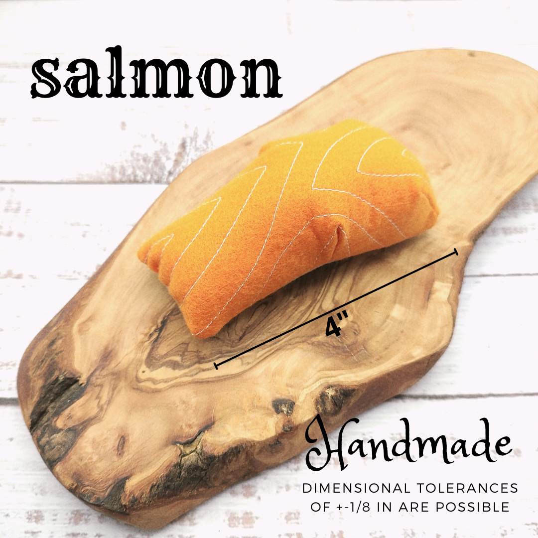 salmon fillet, tuna steak, cod fish play food (felt food, pretend play kids kitchen, plush toy)
