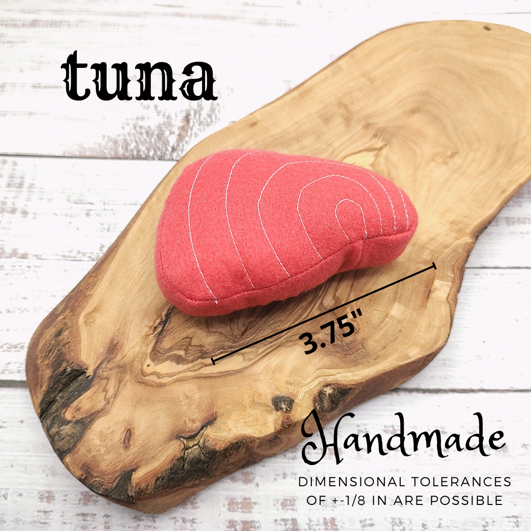 salmon fillet, tuna steak, cod fish play food (felt food, pretend play kids kitchen, plush toy)