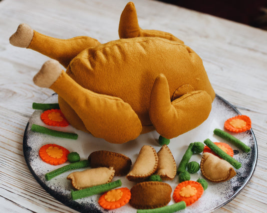 Chicken / turkey on magnets plush toy Pretend play food