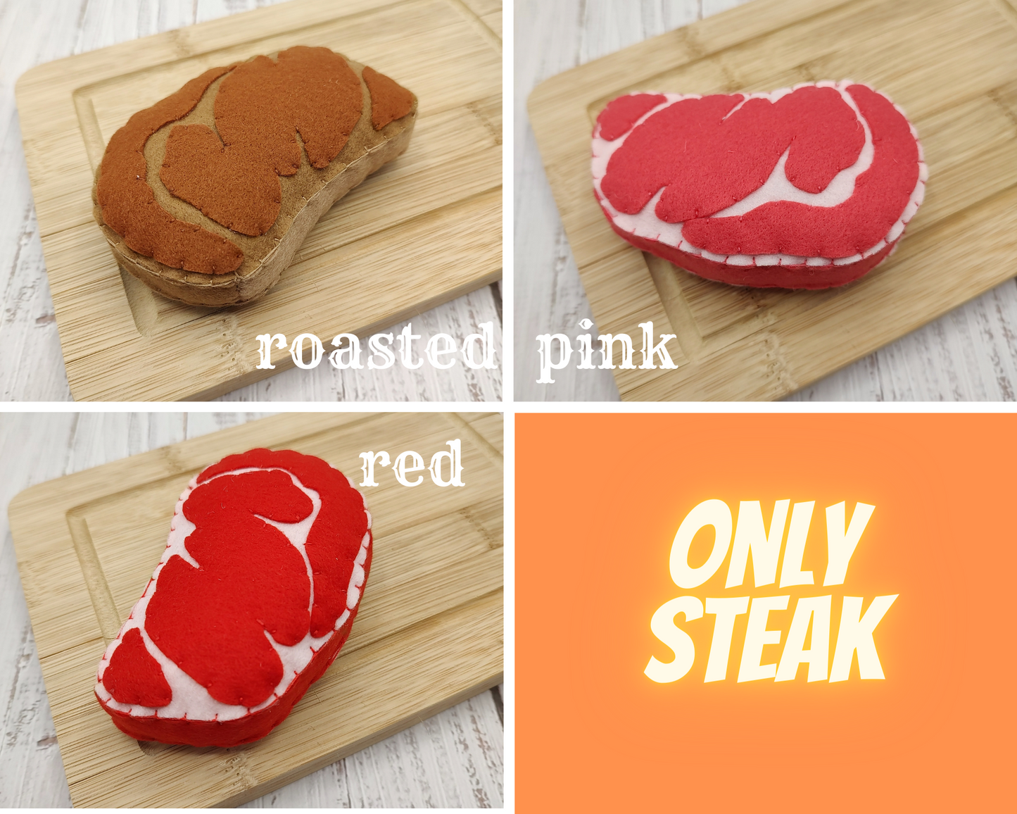 Steak Rib-eye, felt play food