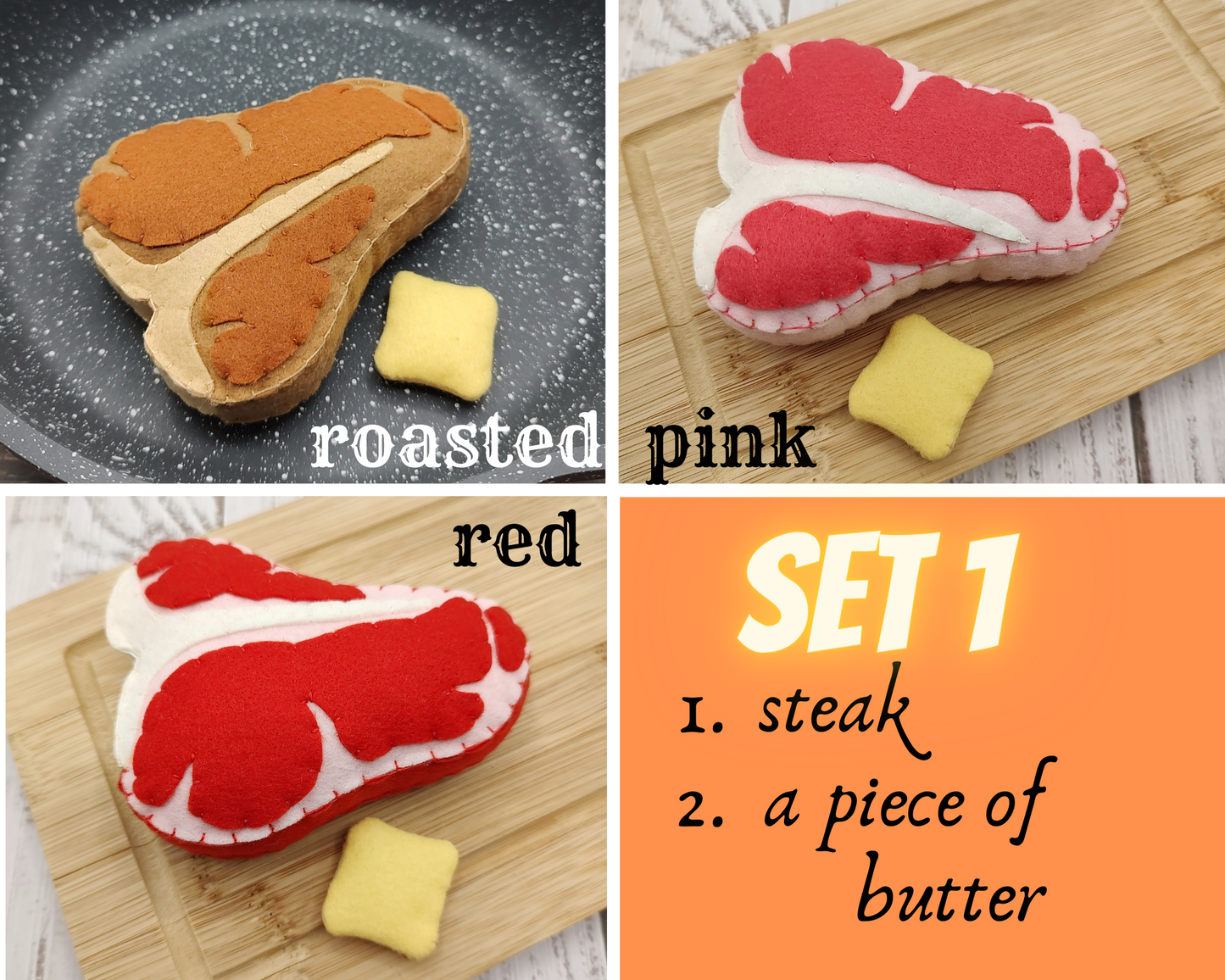 steak T-bone, felt play food