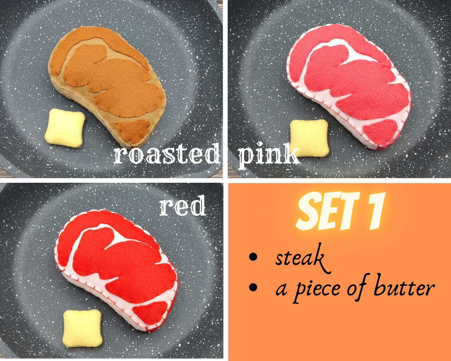 Steak Rib-eye, felt play food