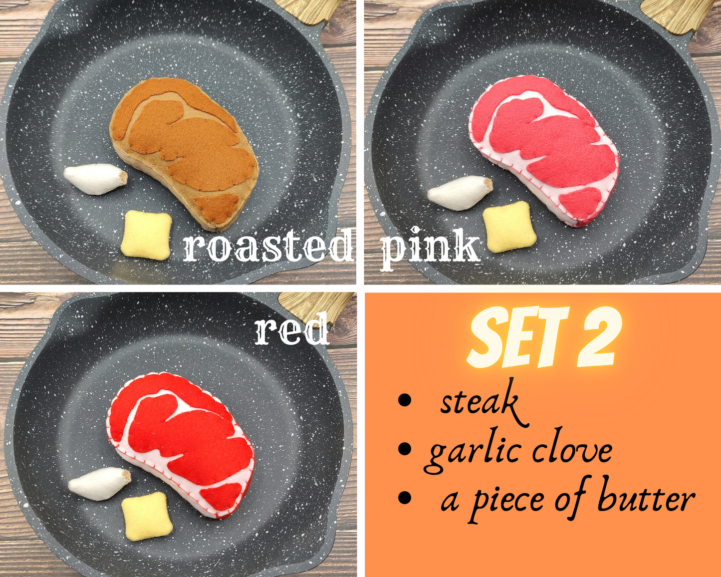 Steak Rib-eye, felt play food