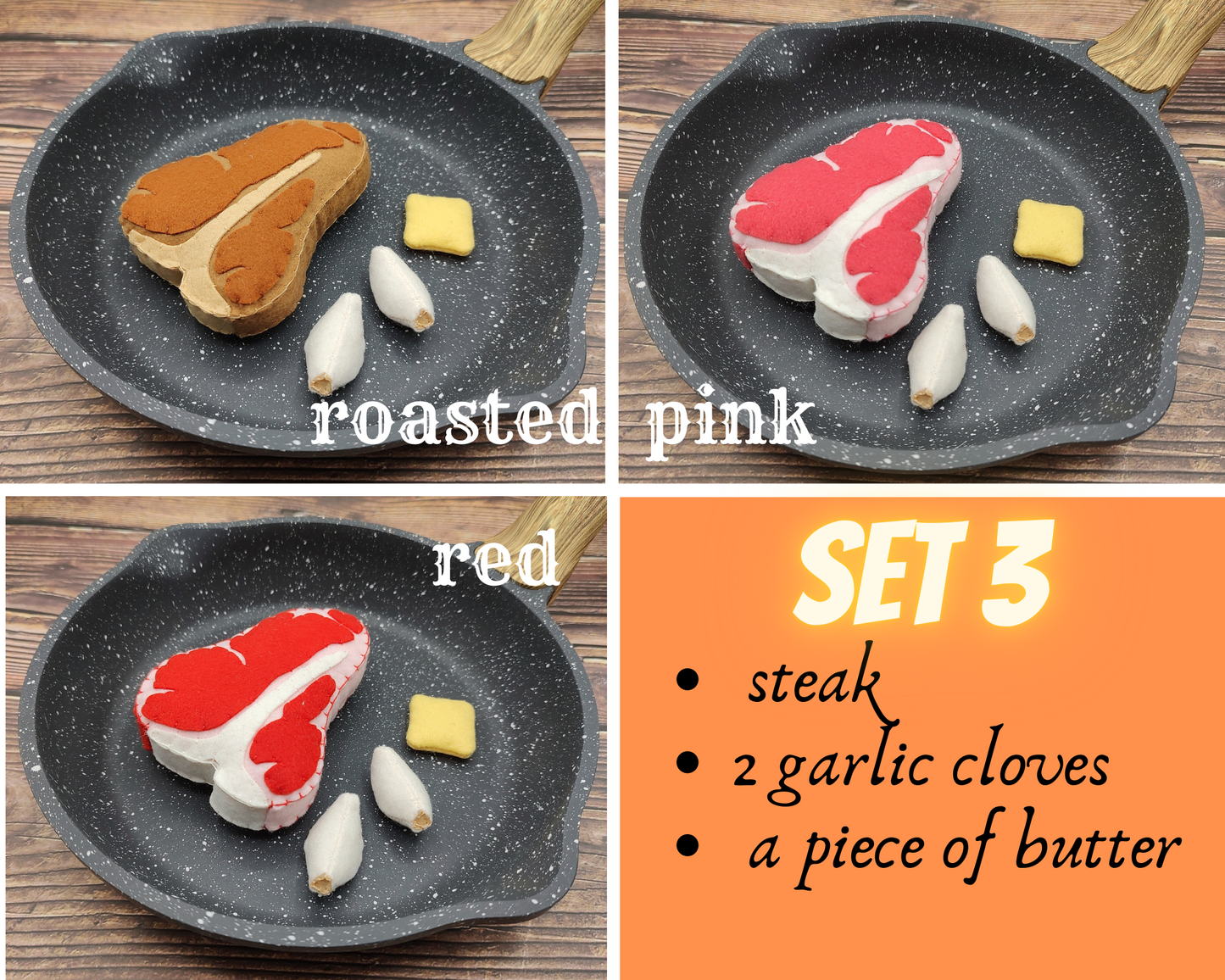 steak T-bone, felt play food