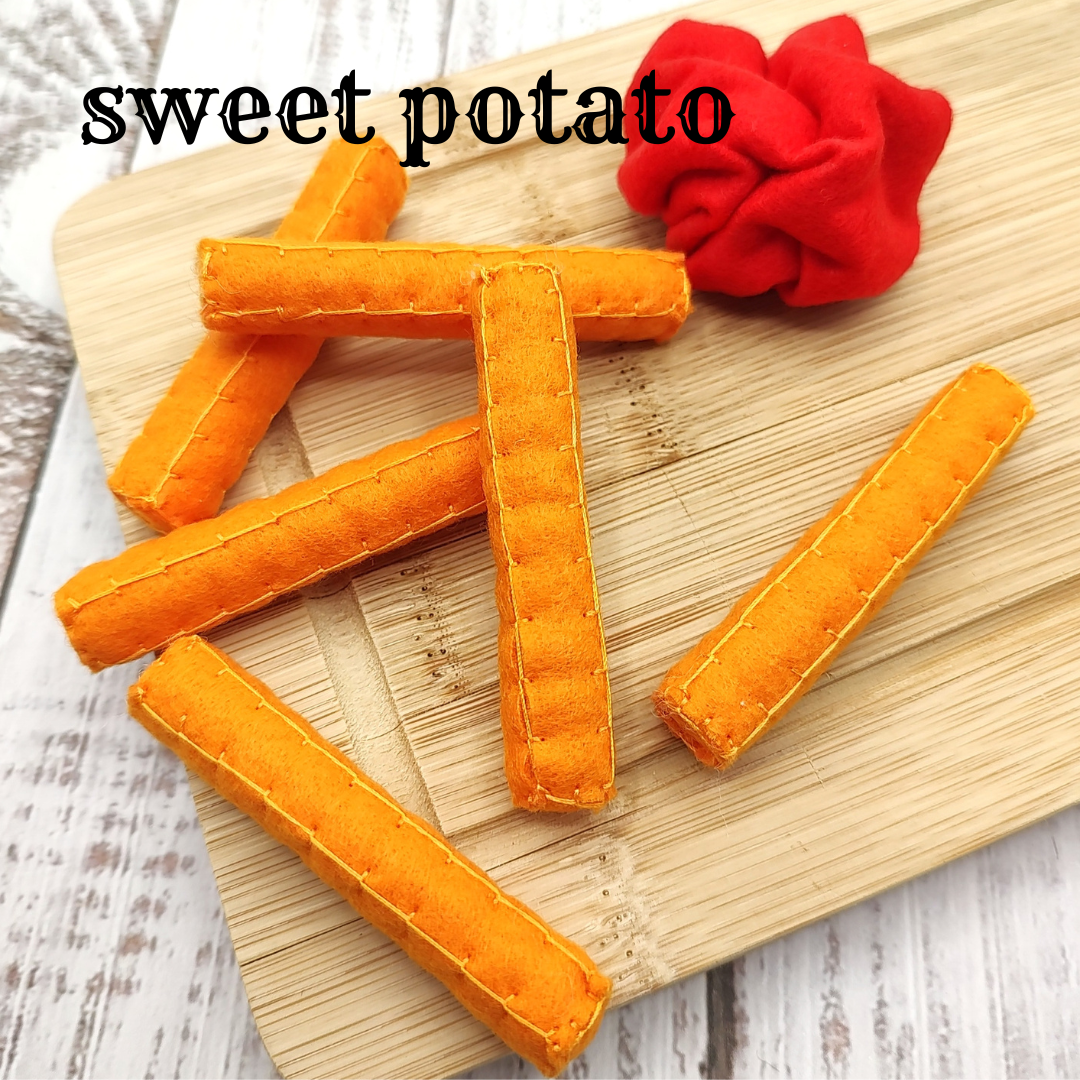 French fries handmade "cutting", roasted sweet potato play food