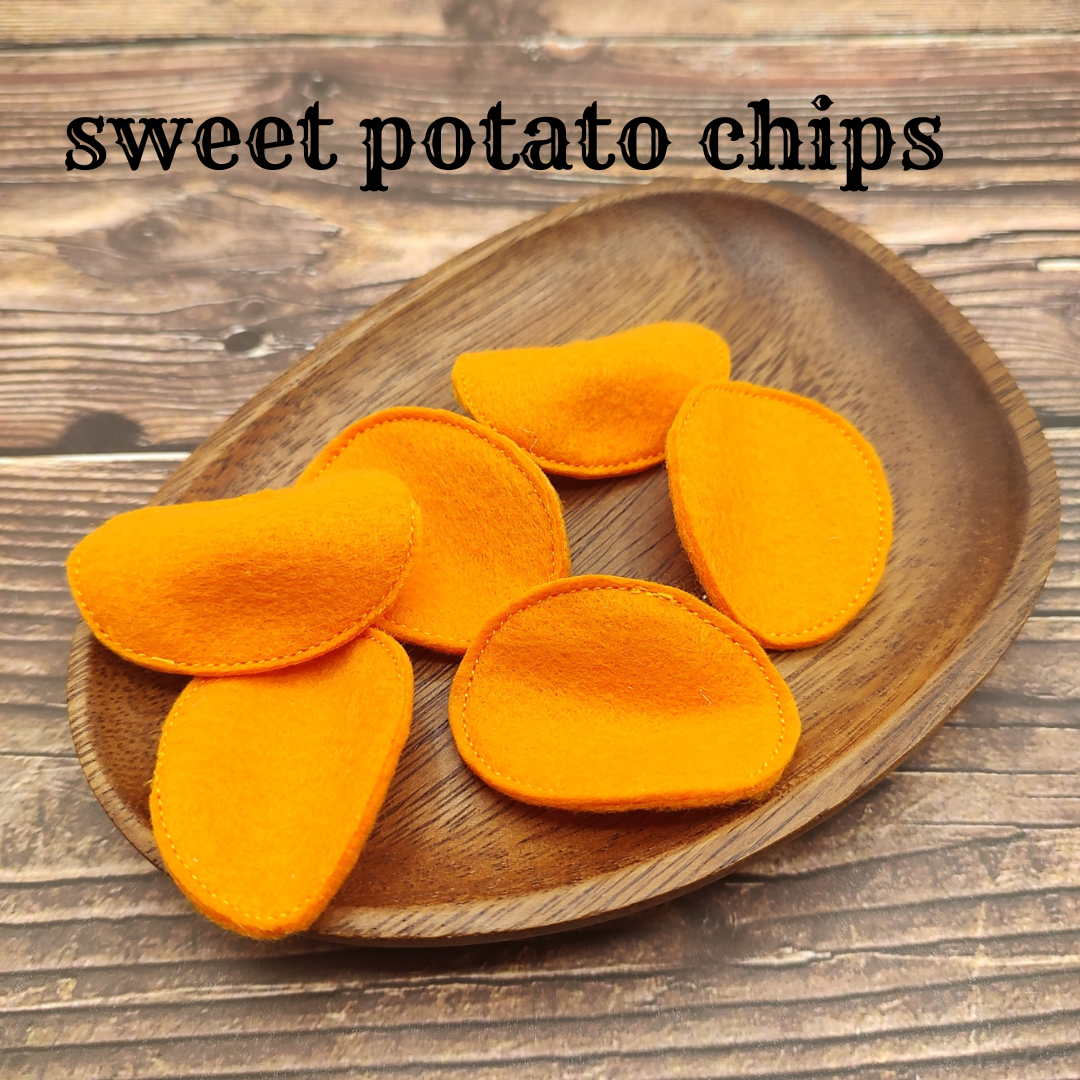 Potato chips, baked sweet potato play food